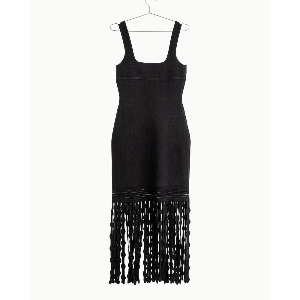 SIMKHAI Signa Lattice Fringe Midi Knit Tank Dress in Black NWOT Size XL - Picture 7 of 14